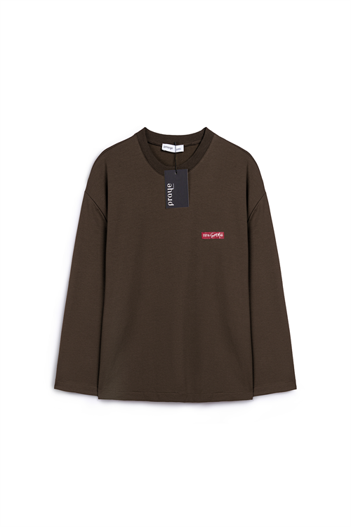 Baskılı Düz Sweat Kahve