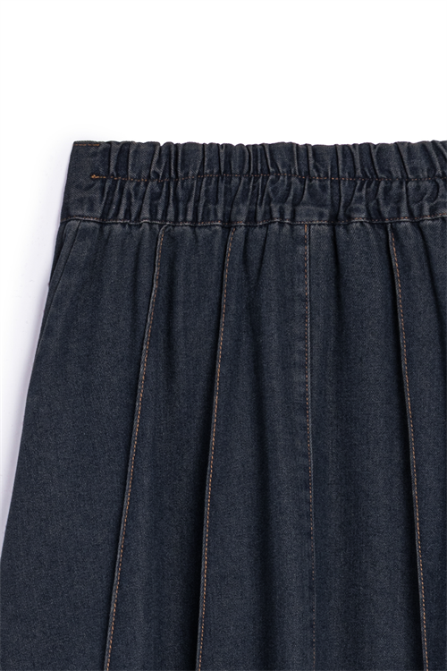 Biyeli Kloş Denim Etek Koyu Mavi