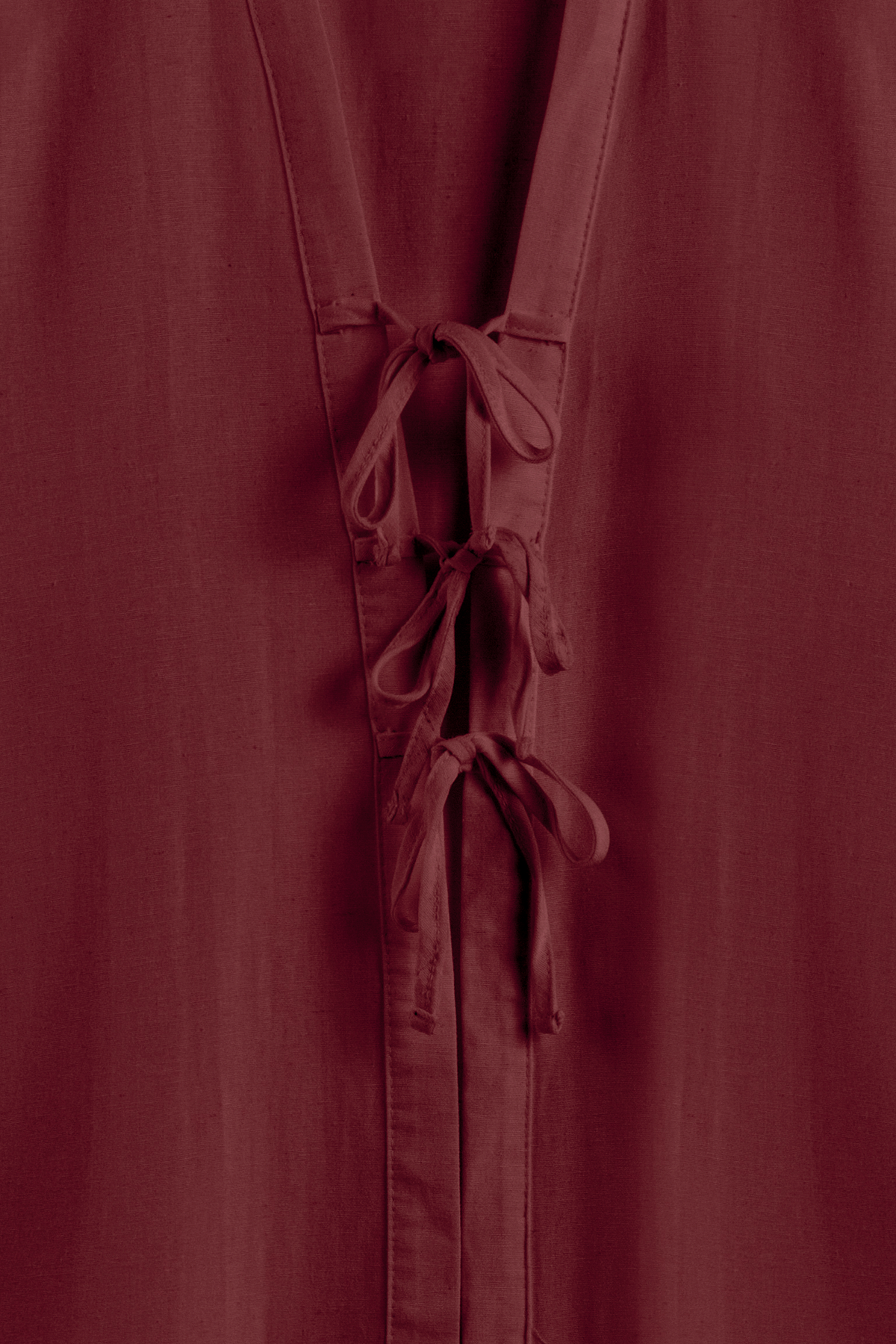 Bağcıklı Keten Karışımlı Kimono Bordo