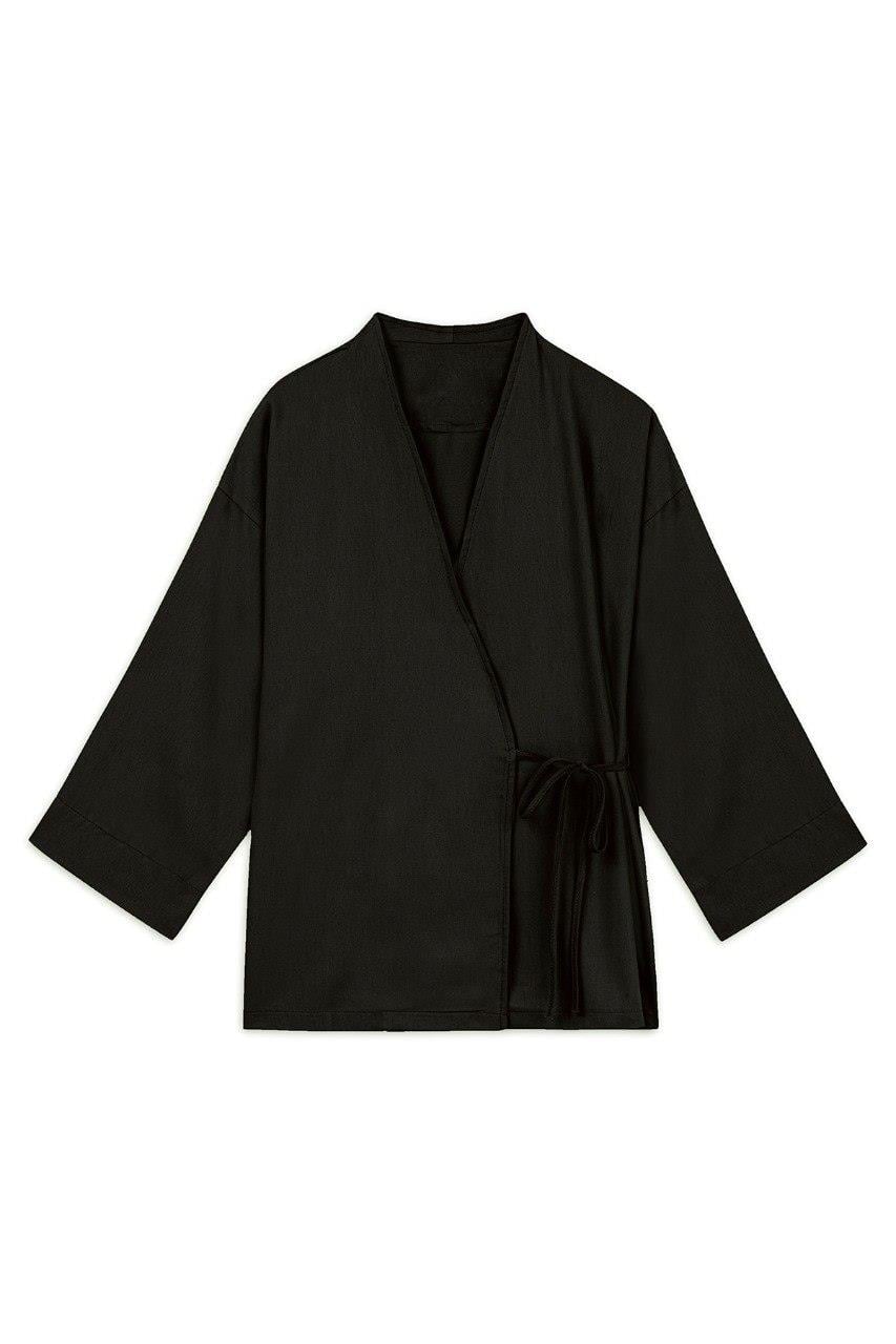 Bağlamalı Gabardin Kimono Siyah