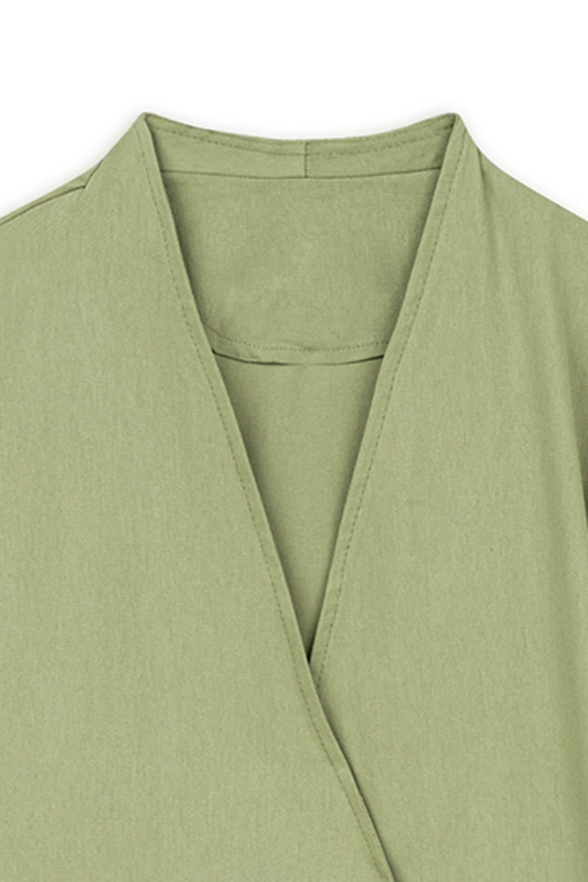 Bağlamalı Gabardin Kimono Yağ Yeşili