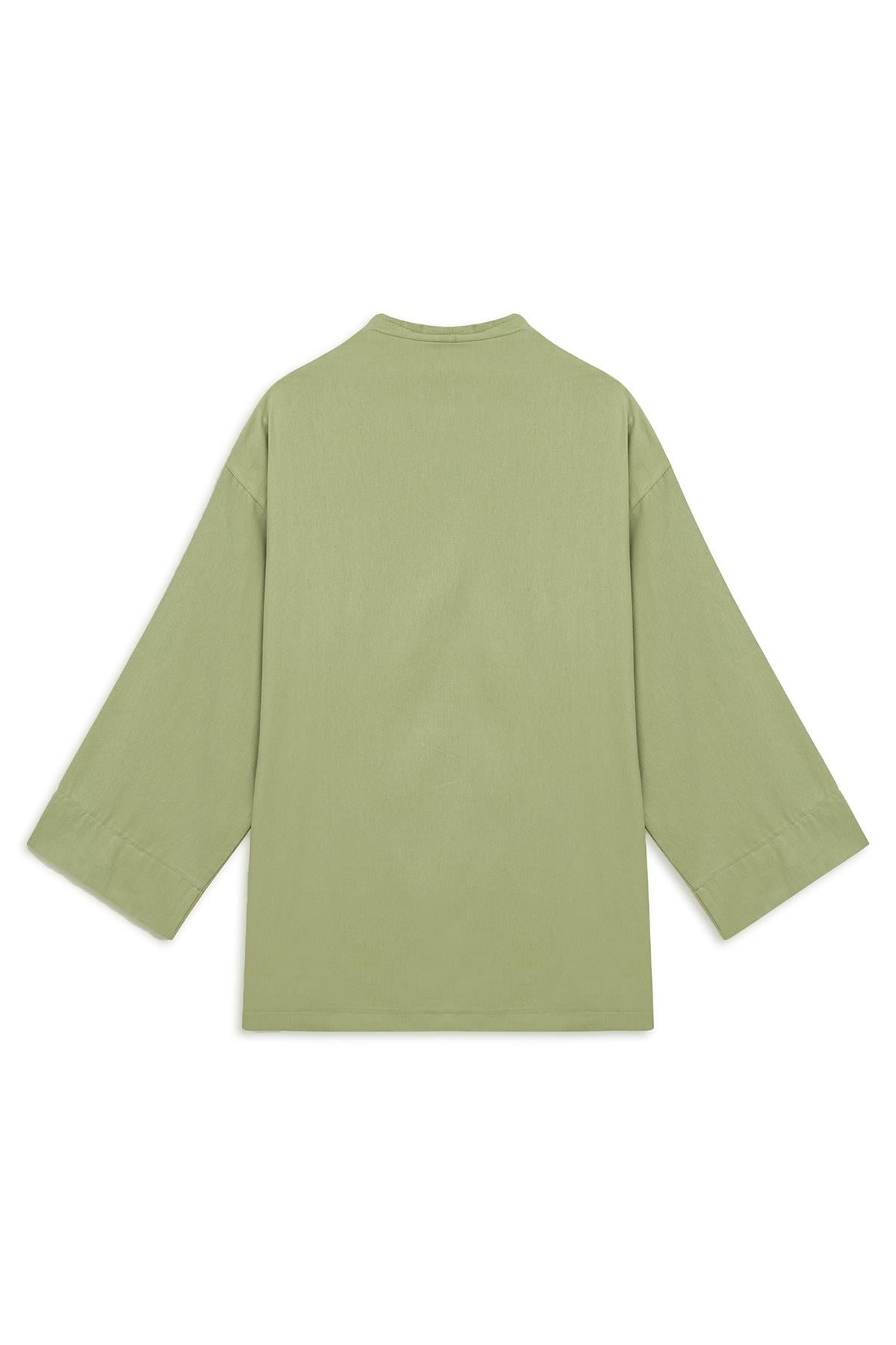 Bağlamalı Gabardin Kimono Yağ Yeşili