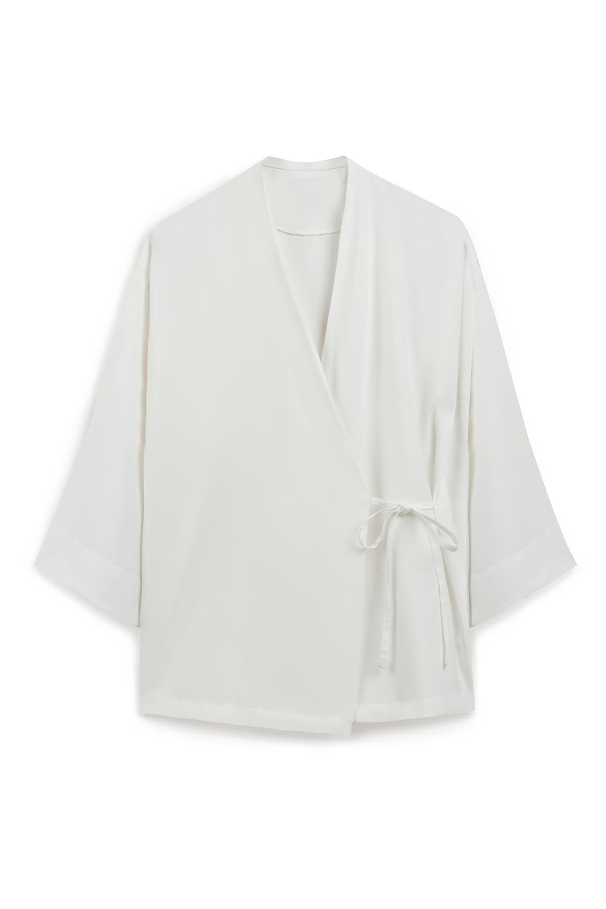 Bağlamalı Tensel Kimono Beyaz