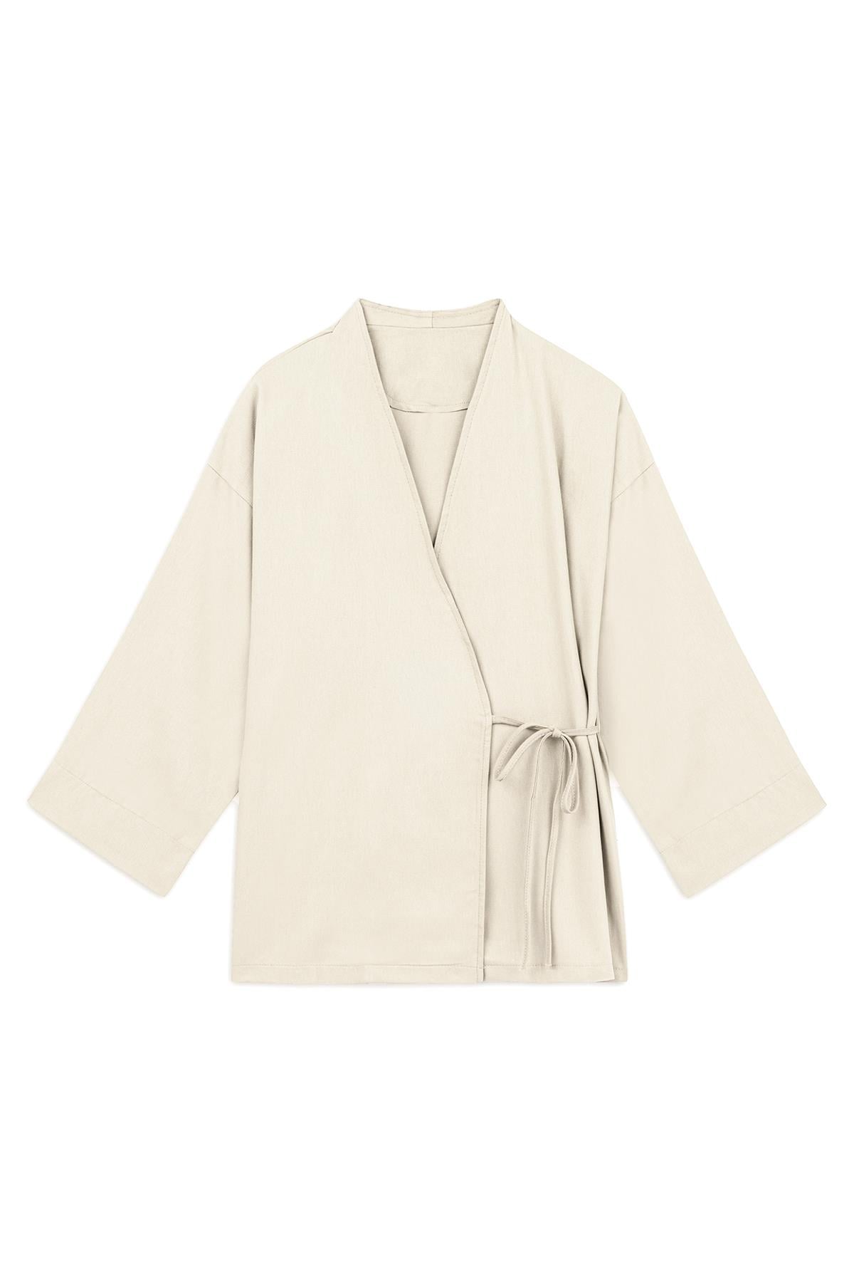 Bağlamalı Tensel Kimono Krem