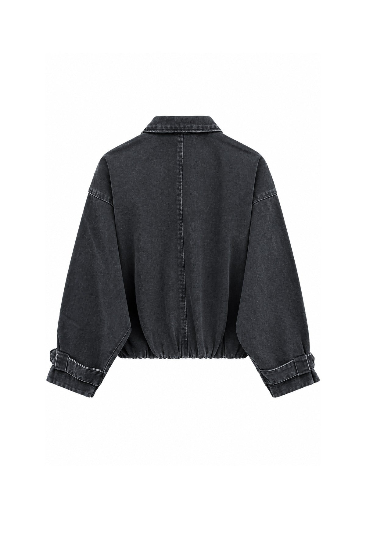 Beli Kemerli Kısa Denim Ceket Füme