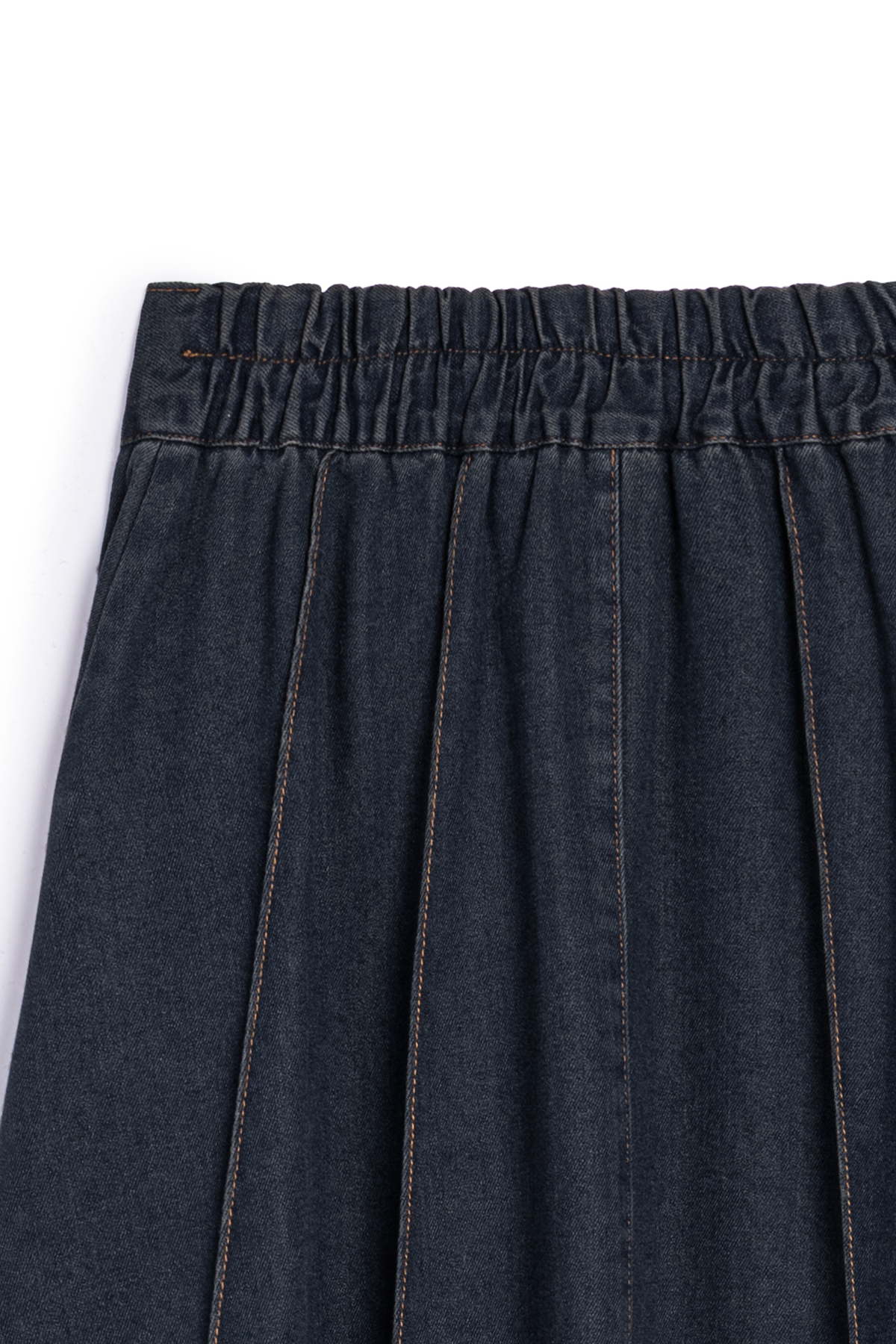 Biyeli Kloş Denim Etek Koyu Mavi