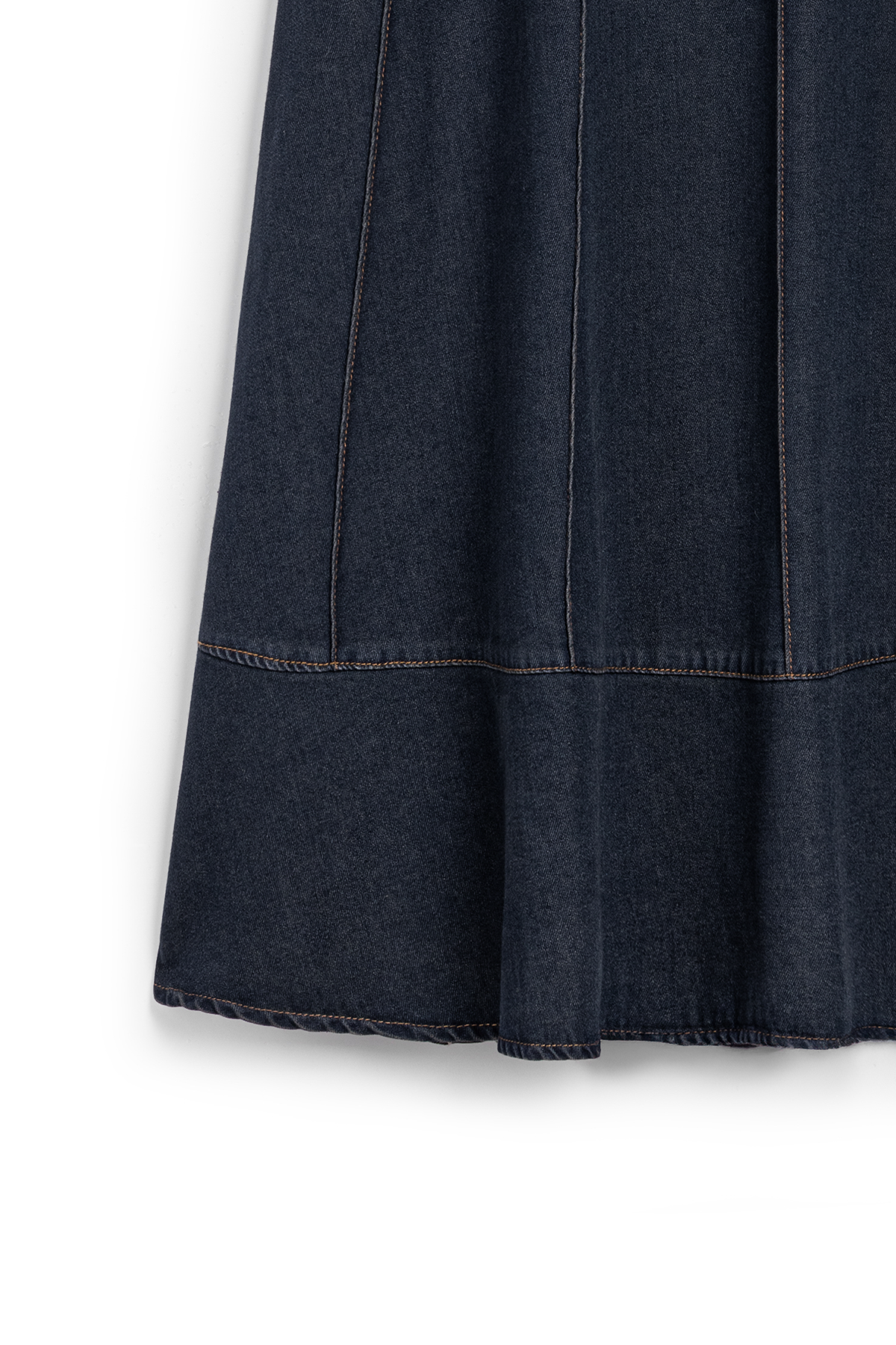 Biyeli Kloş Denim Etek Koyu Mavi
