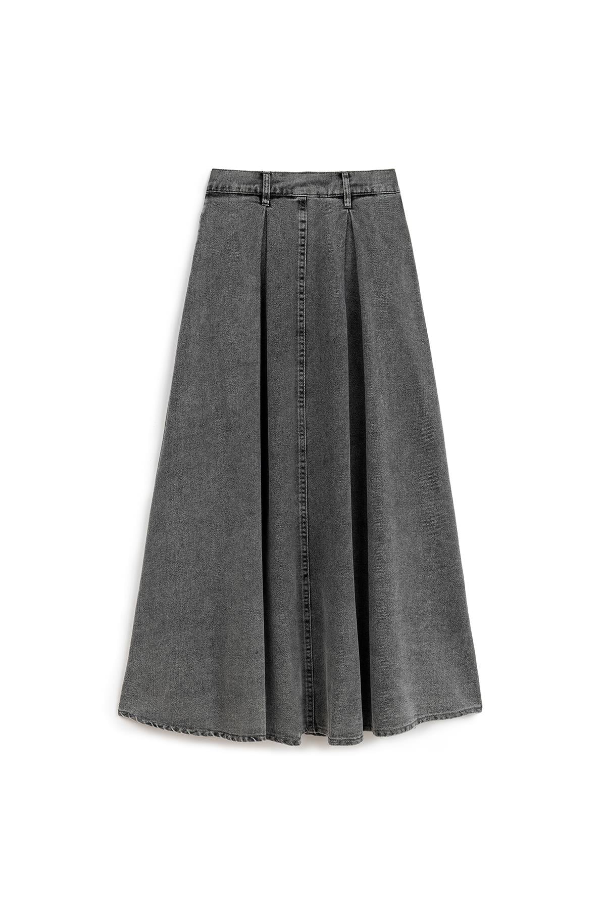 Cepli Kloş Denim Etek Füme