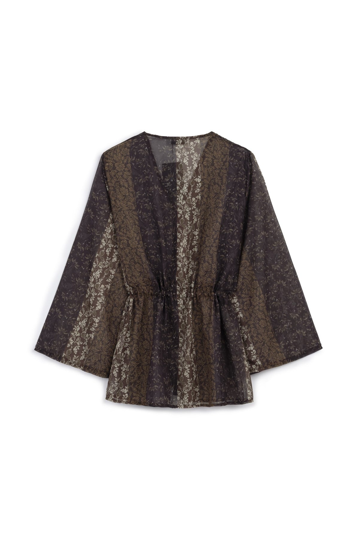 Desenli Tül Kimono Kahverengi