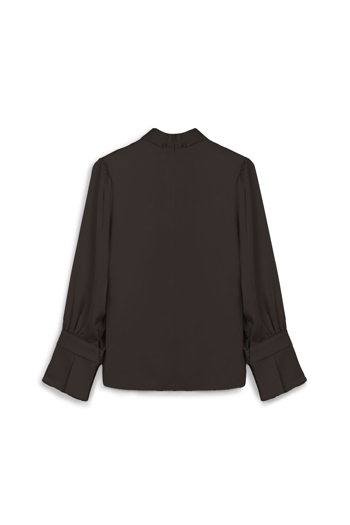 Fularlı Saten Bluz Kahverengi