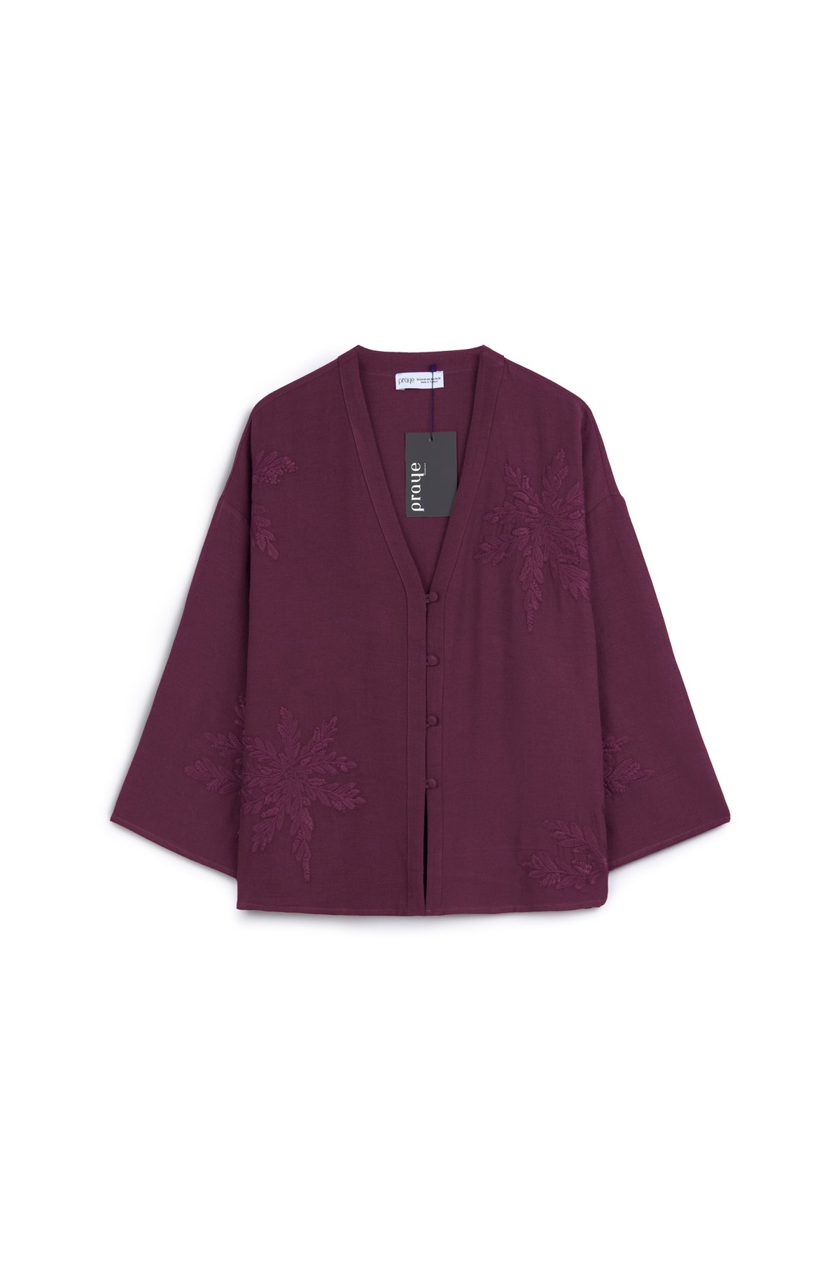 Nakışlı Düğmeli Kimono Bordo