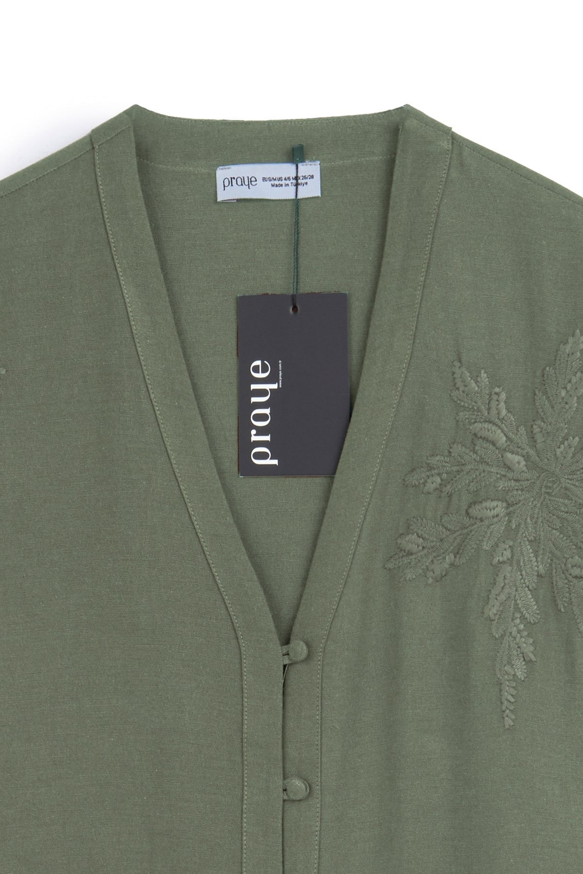 Nakışlı Düğmeli Kimono Haki