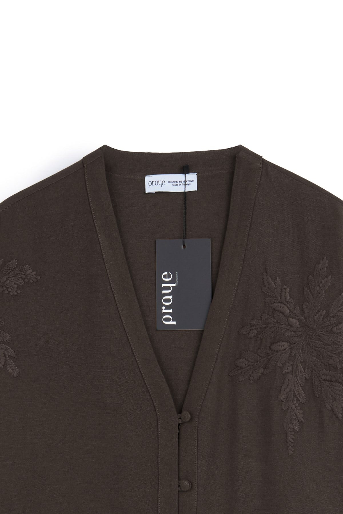 Nakışlı Düğmeli Kimono Kahverengi