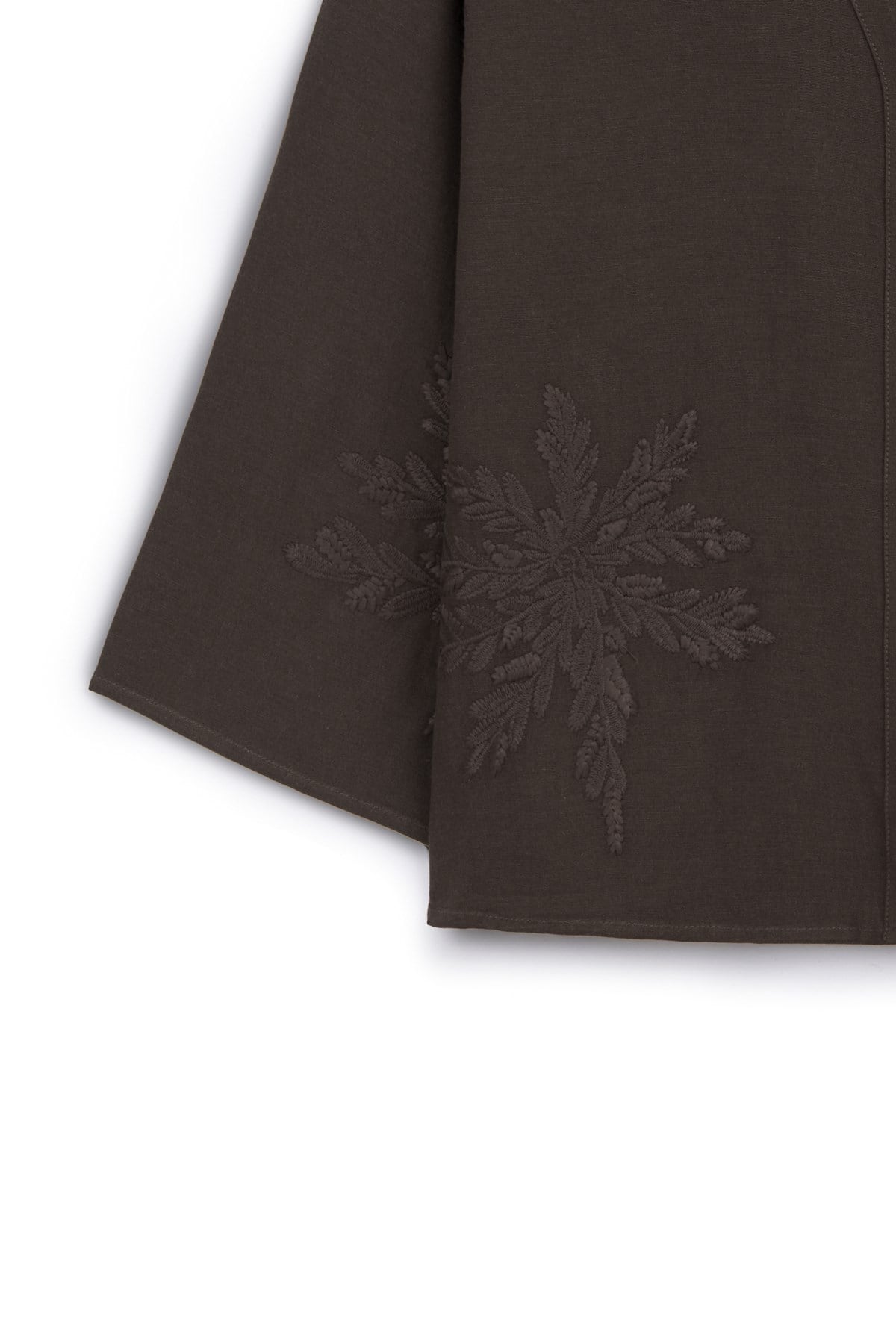 Nakışlı Düğmeli Kimono Kahverengi