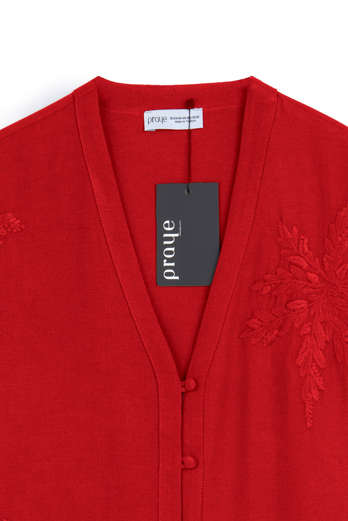 Nakışlı Düğmeli Kimono Kırmızı
