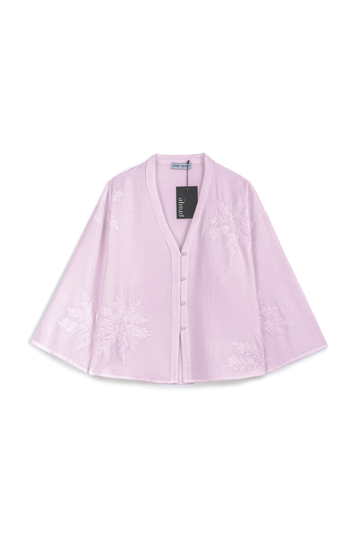 Nakışlı Düğmeli Kimono Pembe