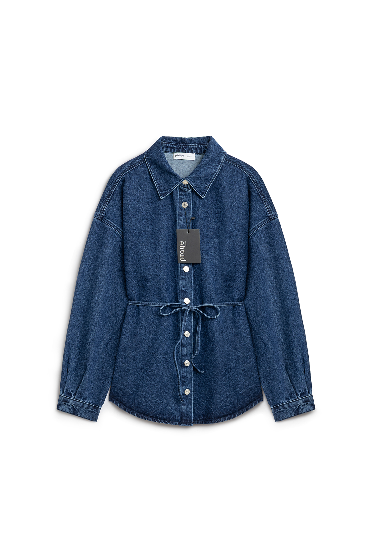 Oversize Bağlamalı Denim Ceket Koyu Mavi