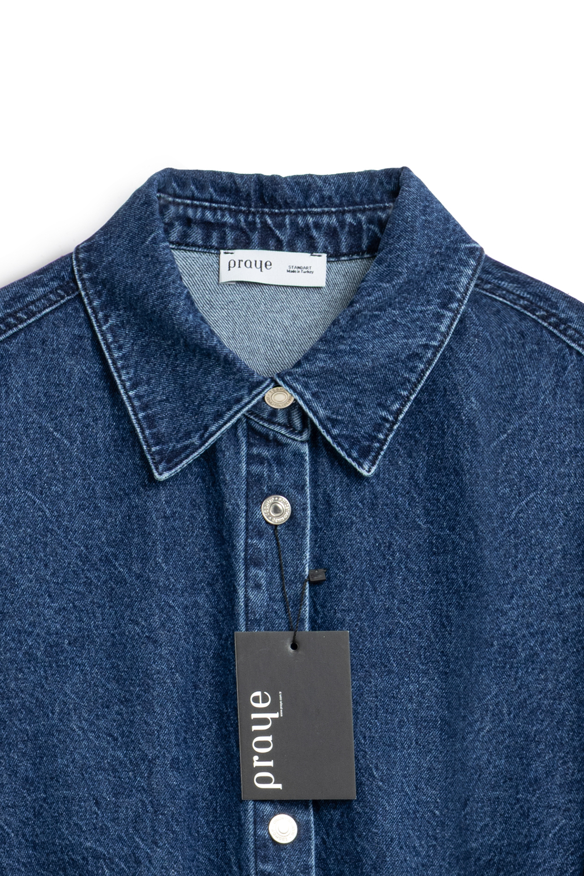 Oversize Bağlamalı Denim Ceket Koyu Mavi
