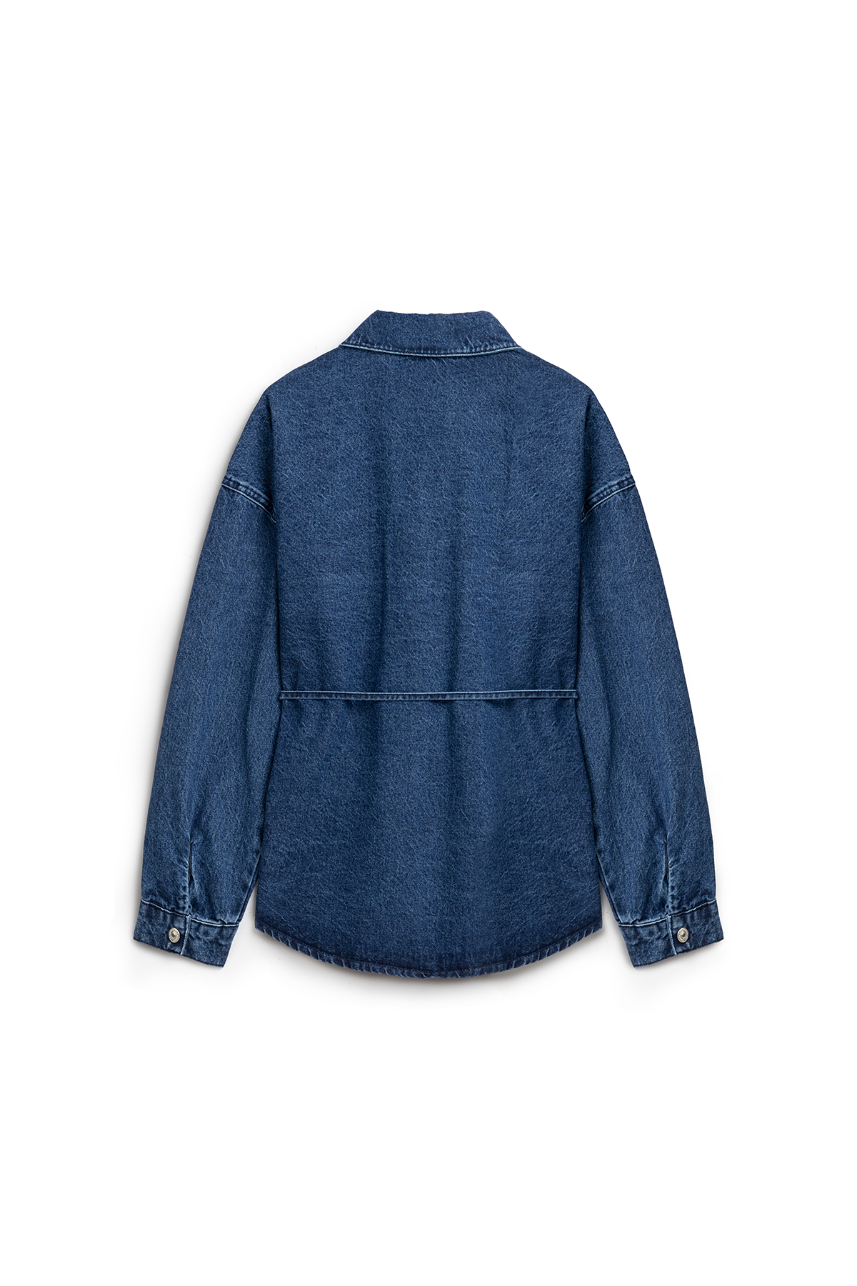 Oversize Bağlamalı Denim Ceket Koyu Mavi