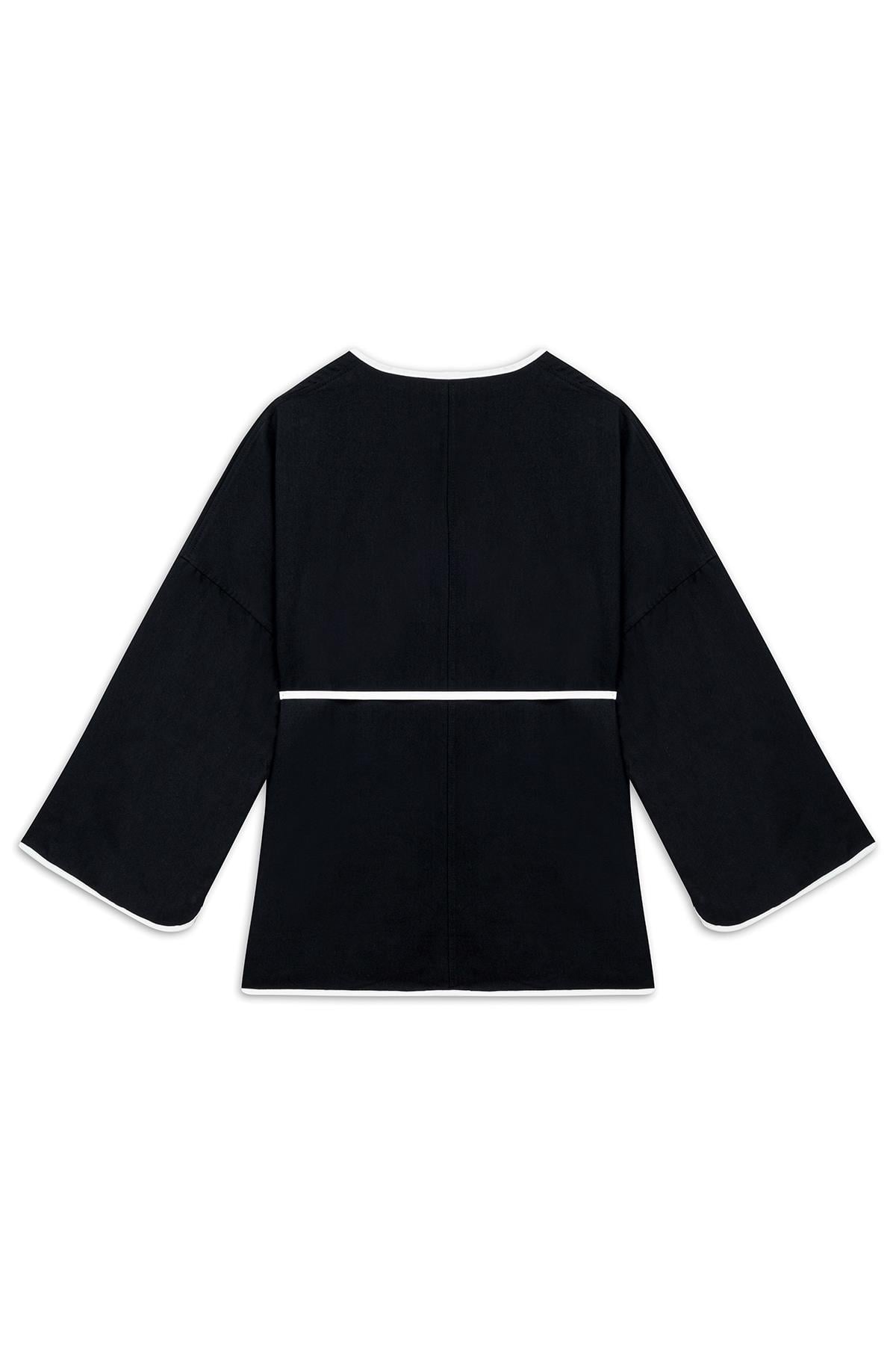 Şeritli Gabardin Kimono Siyah