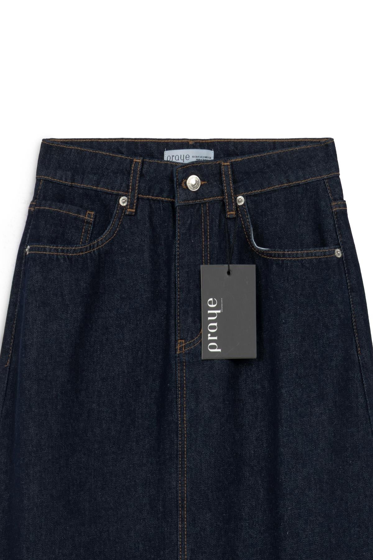 Uzun Çan Denim Etek Lacivert