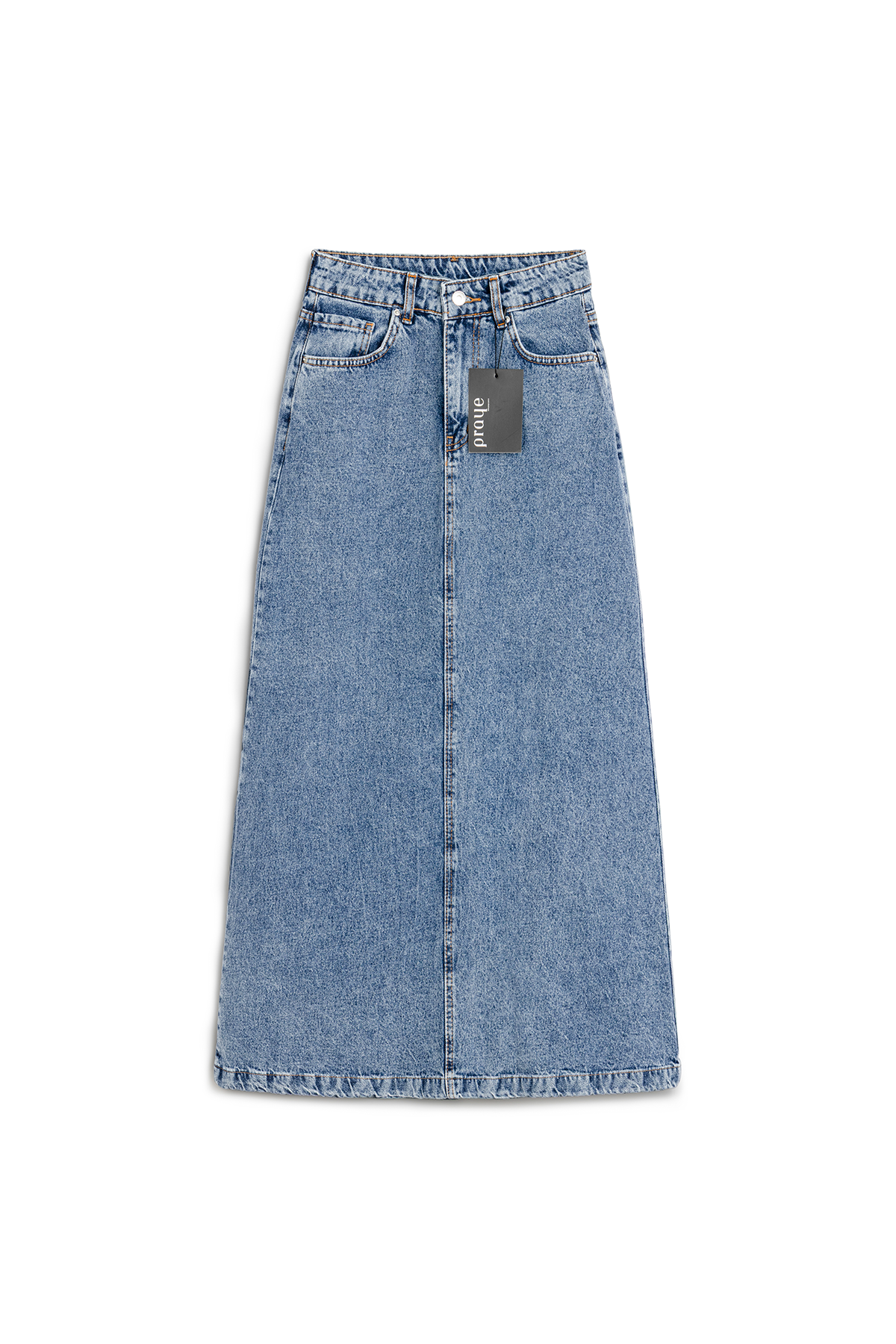 Uzun Çan Denim Etek Mavi Kar Yıkama