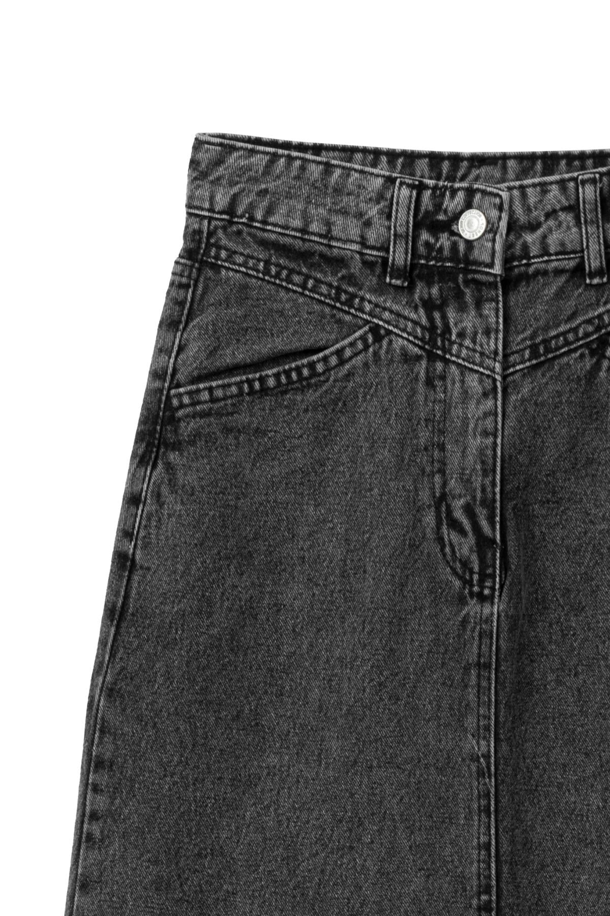 Uzun Püsküllü Denim Etek Füme