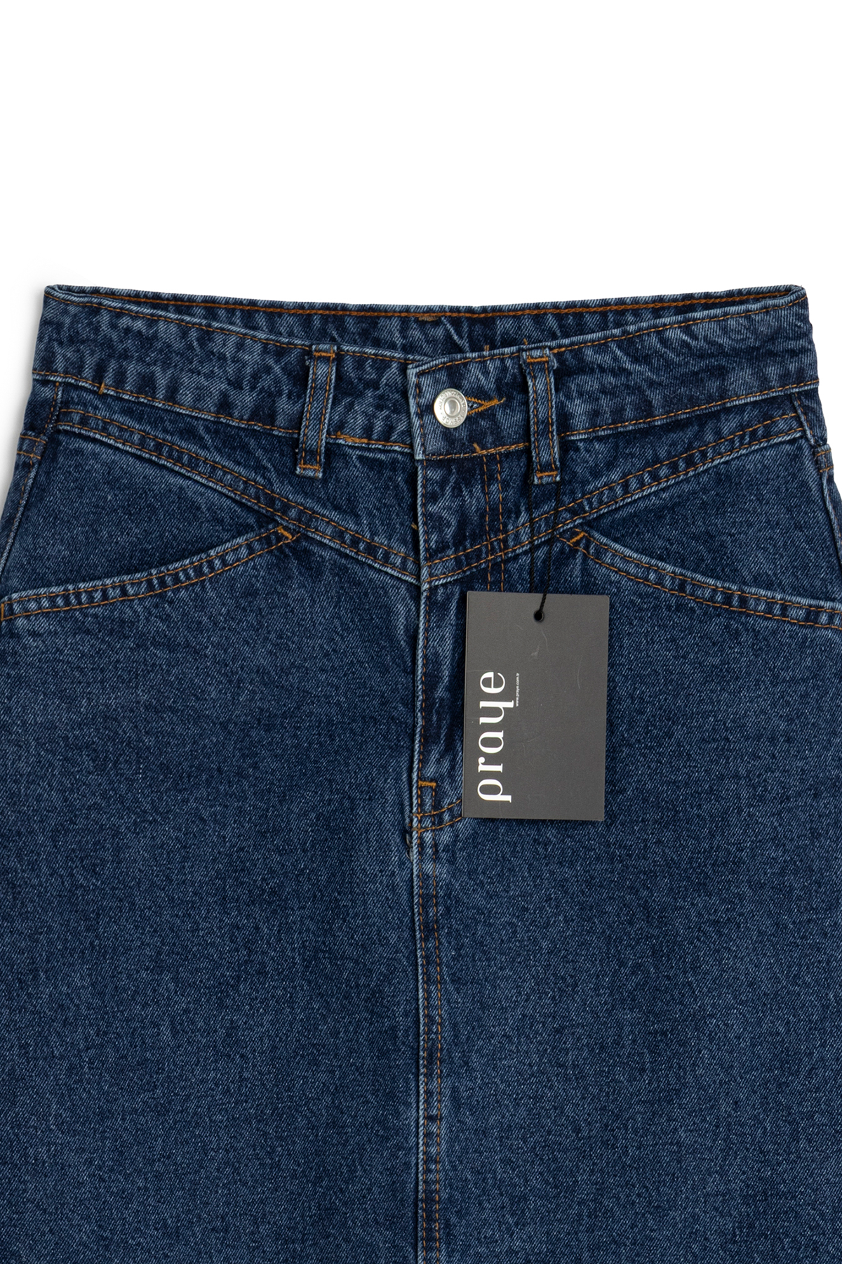 Uzun Püsküllü Denim Etek Koyu Mavi