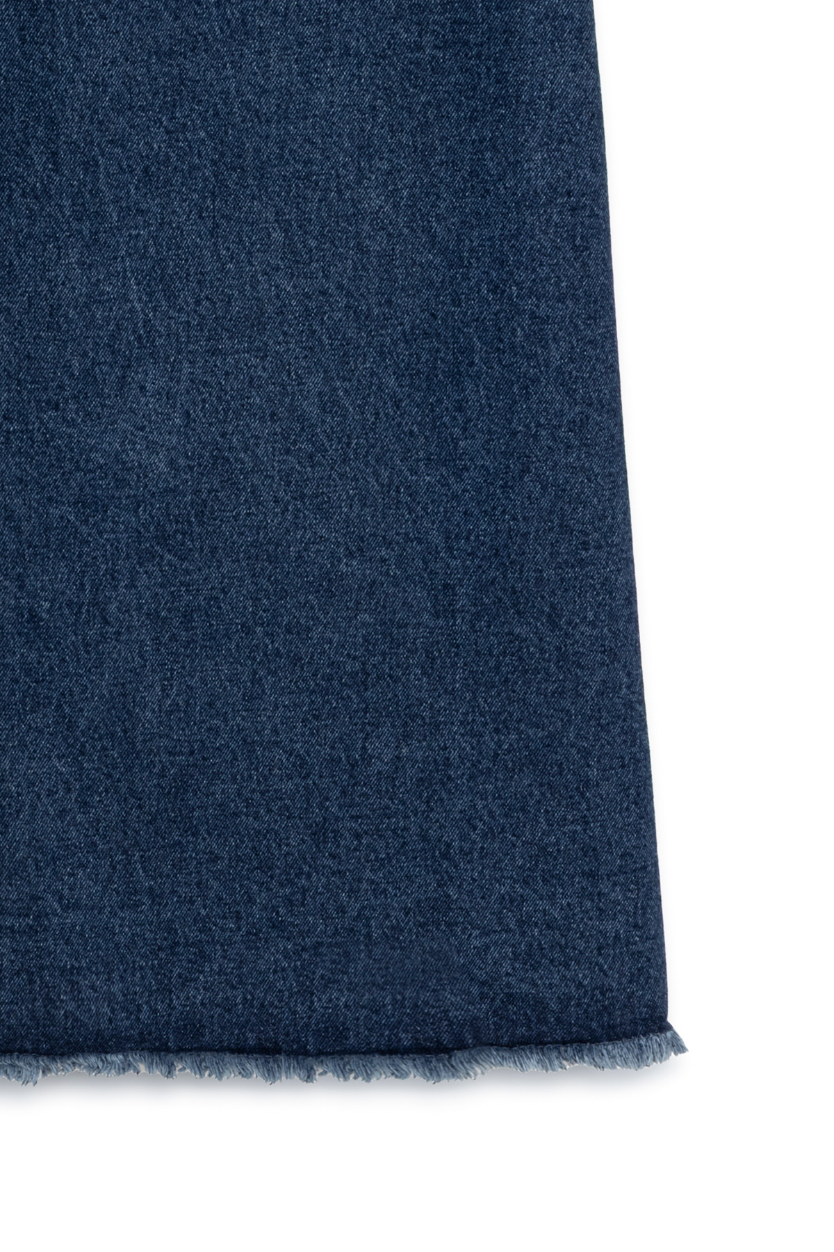 Uzun Püsküllü Denim Etek Koyu Mavi