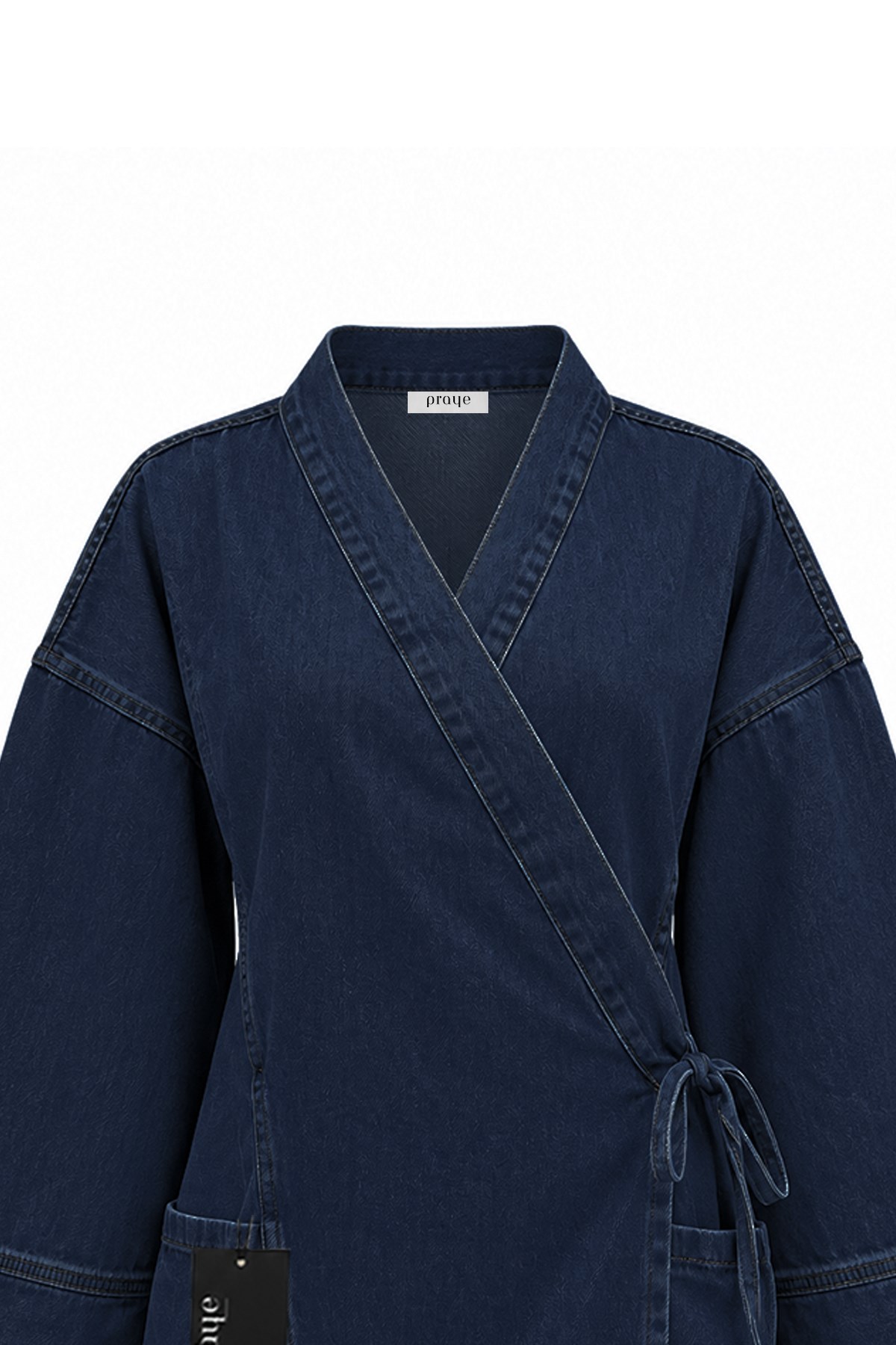 Yandan Bağlamalı Denim Ceket Koyu Mavi