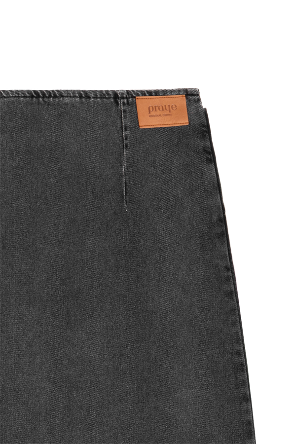 Çapraz Kesim Denim Etek Füme