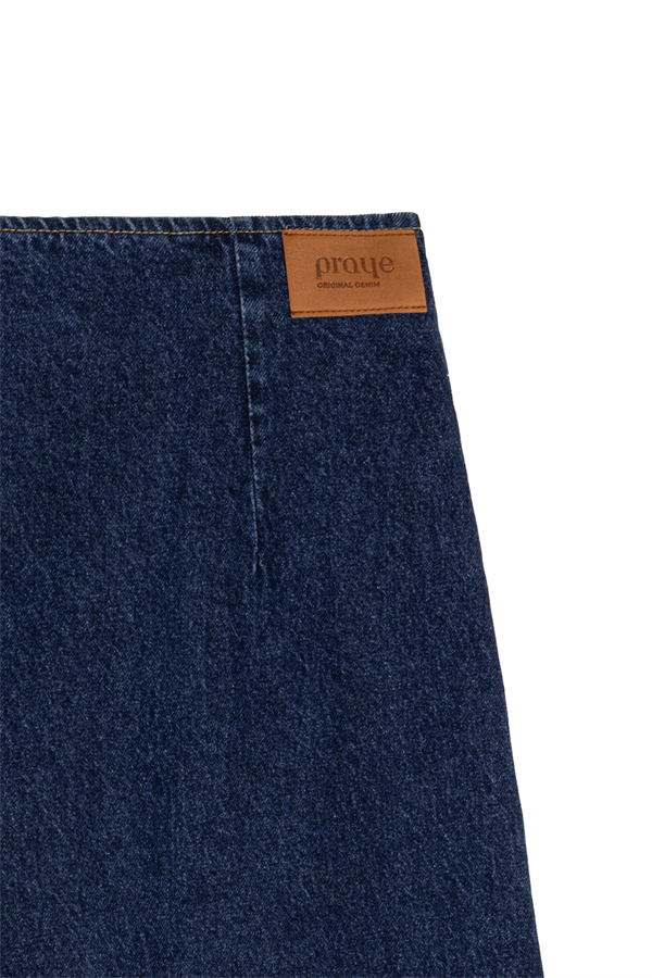 Çapraz Kesim Denim Etek Mavi