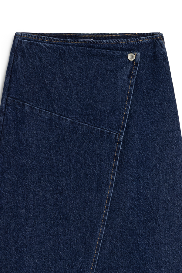 Çapraz Kesim Denim Etek Mavi