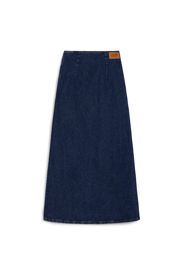 Çapraz Kesim Denim Etek Mavi
