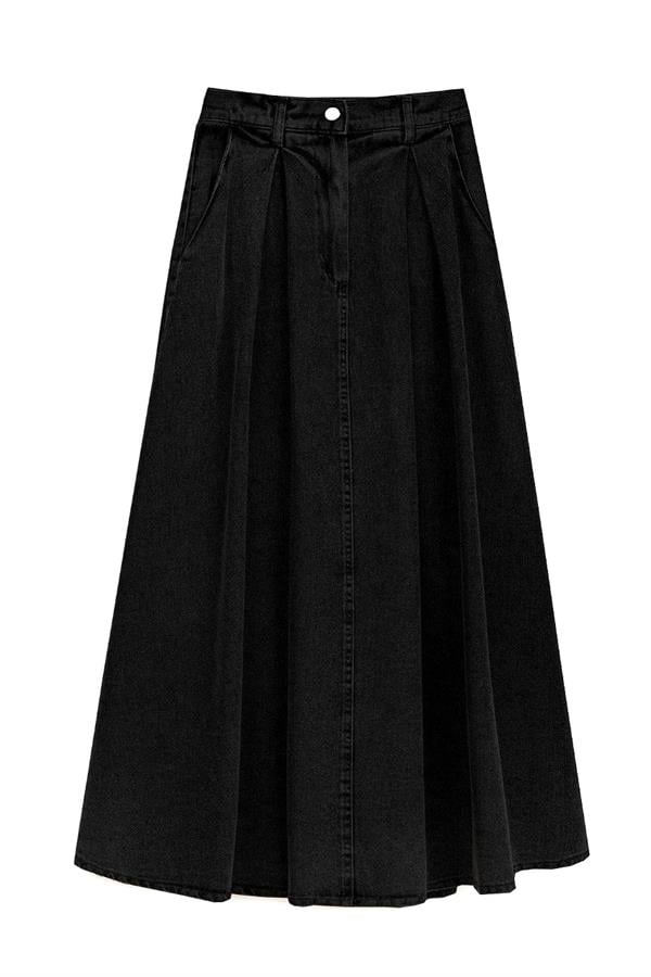 Cepli Kloş Denim Etek Antrasit