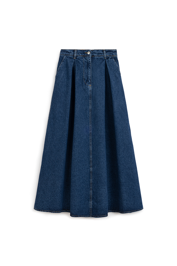 Cepli Kloş Denim Etek Mavi