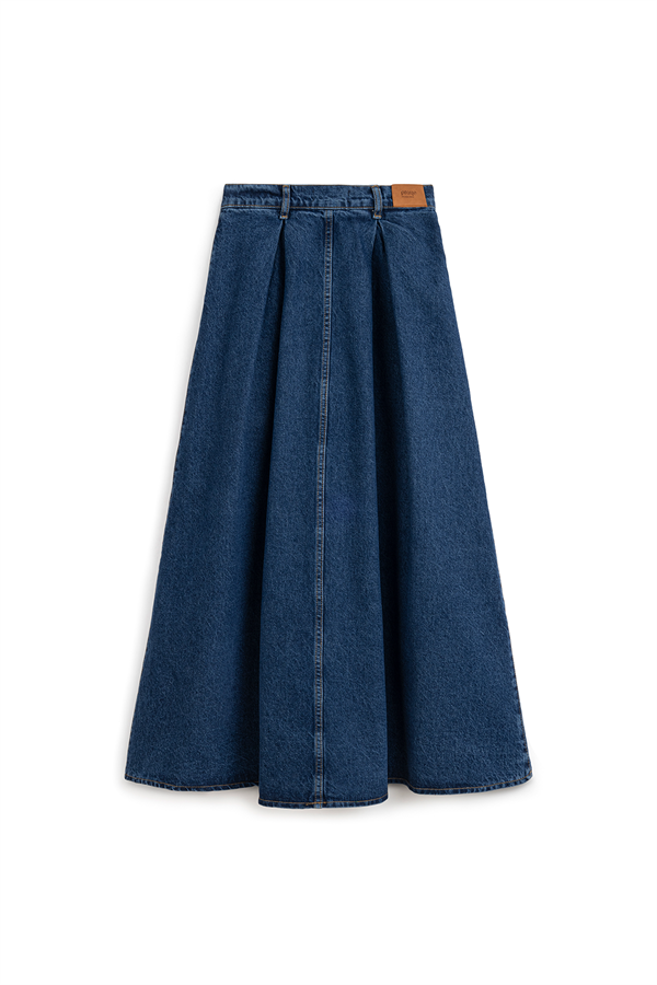 Cepli Kloş Denim Etek Mavi