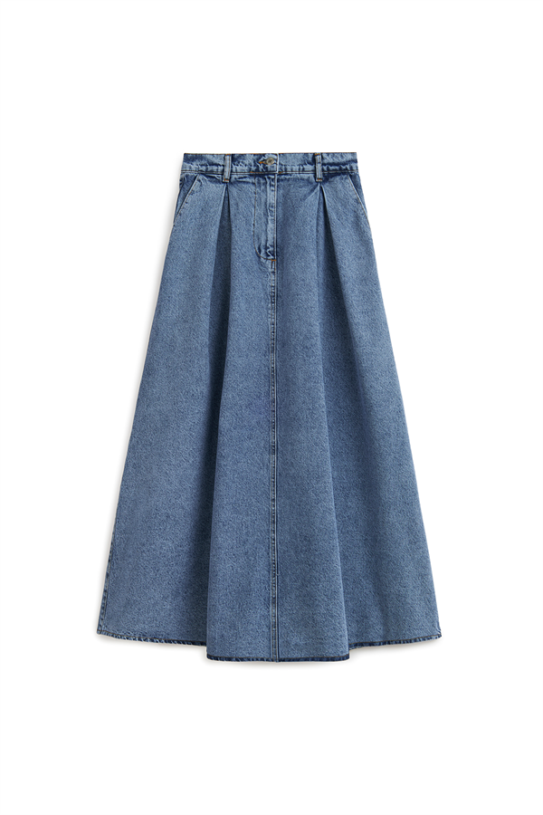 Cepli Kloş Denim Etek Mavi Kar Yıkama