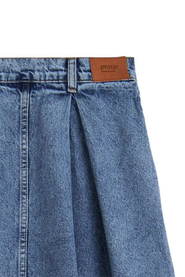 Cepli Kloş Denim Etek Mavi Kar Yıkama
