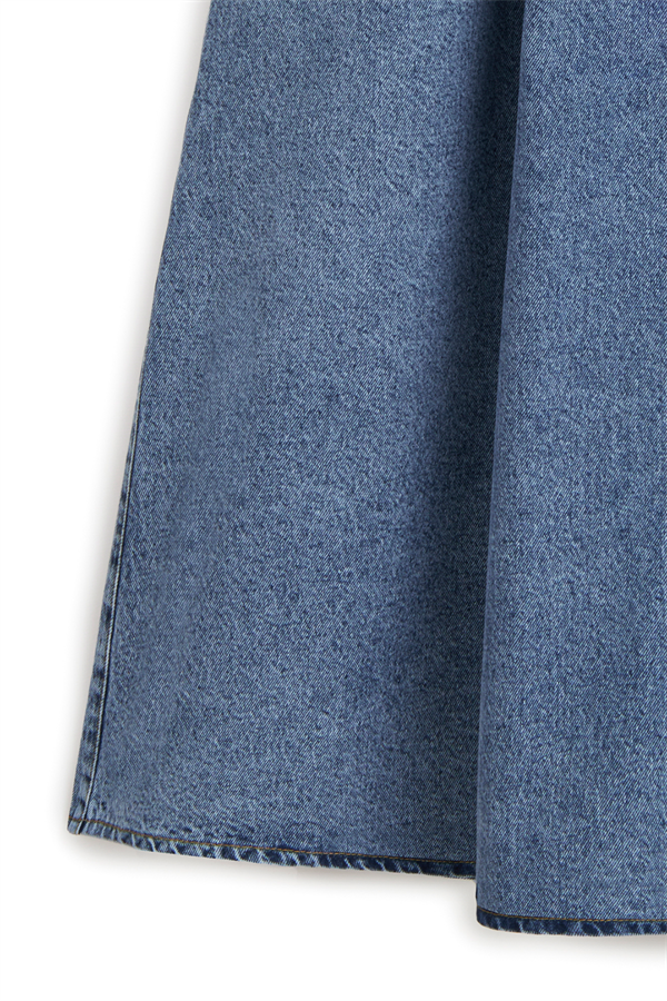 Cepli Kloş Denim Etek Mavi Kar Yıkama