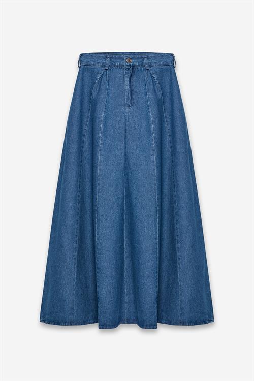 Denim Kiloş Etek Mavi