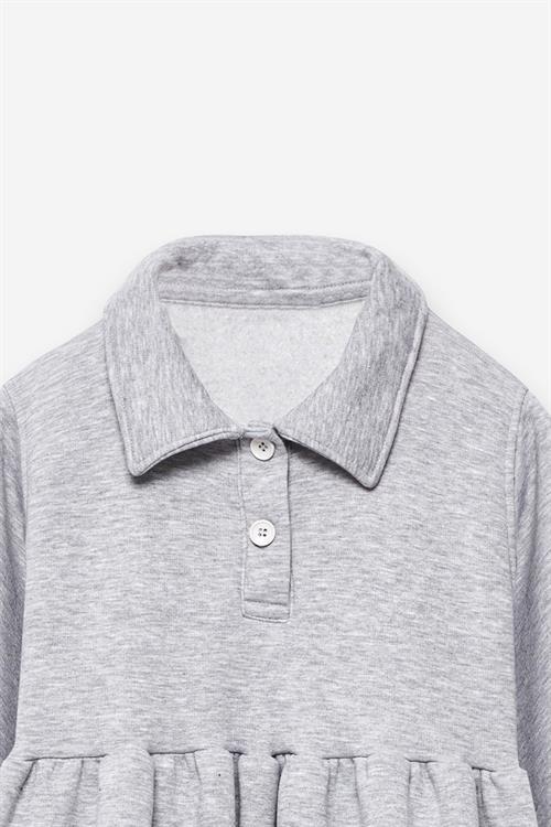 Düğmeli Şardonlu Gri Sweat Elbise