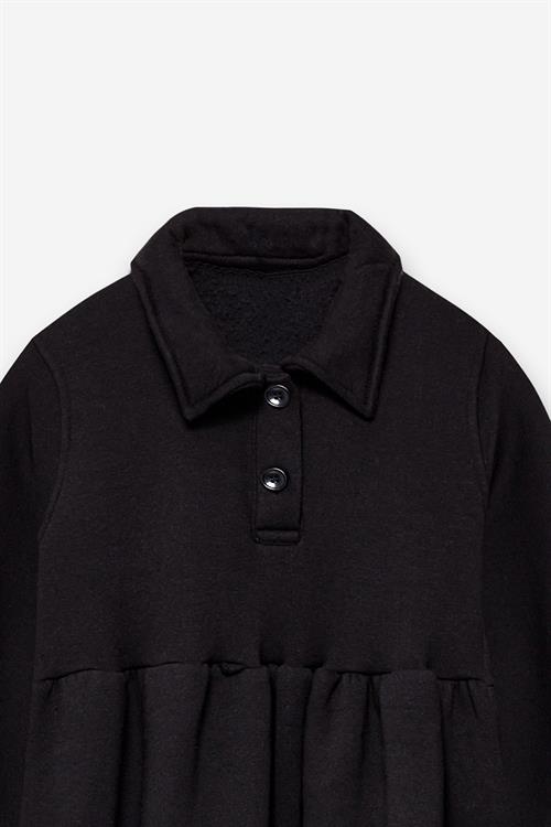 Düğmeli Şardonlu Siyah Sweat Elbise