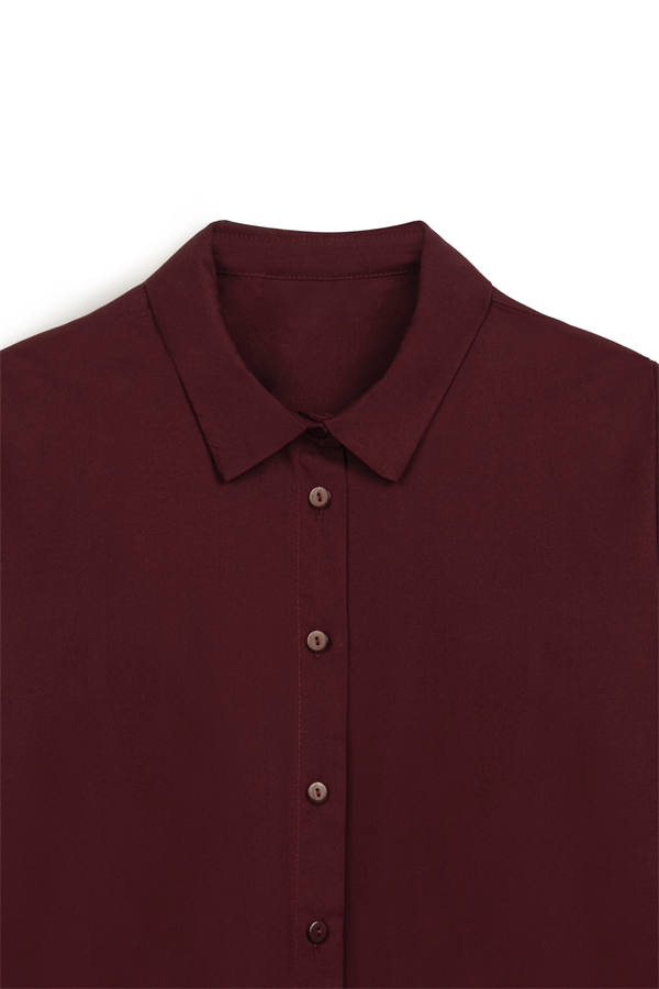 Geniş Kol Basic Gömlek Bordo