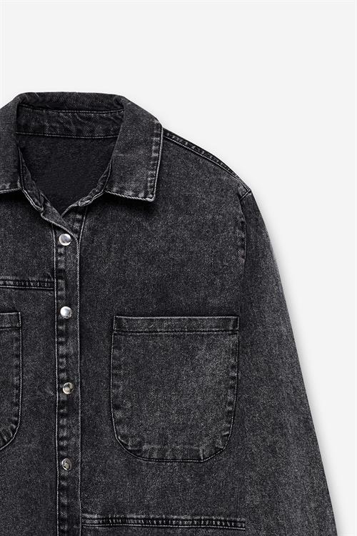 İki Cepli Denim Antrasit Gömlek