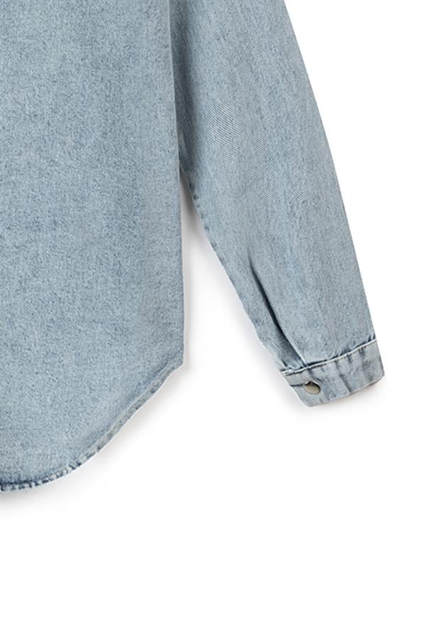 İki Cepli Denim Buz Mavi Gömlek