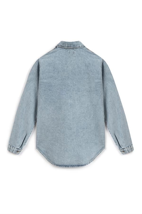 İki Cepli Denim Buz Mavi Gömlek