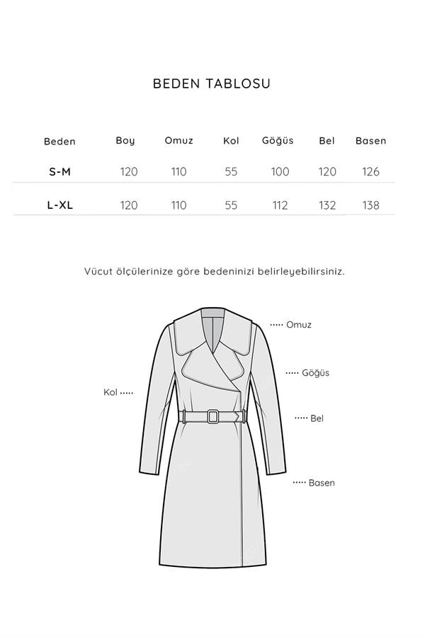 Kol Detaylı Uzun Kaşe Kaban Füme