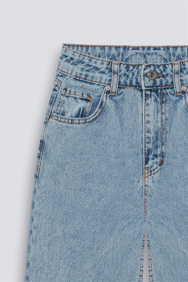 Lazer Kesim Wide Leg Jean Açık Mavi