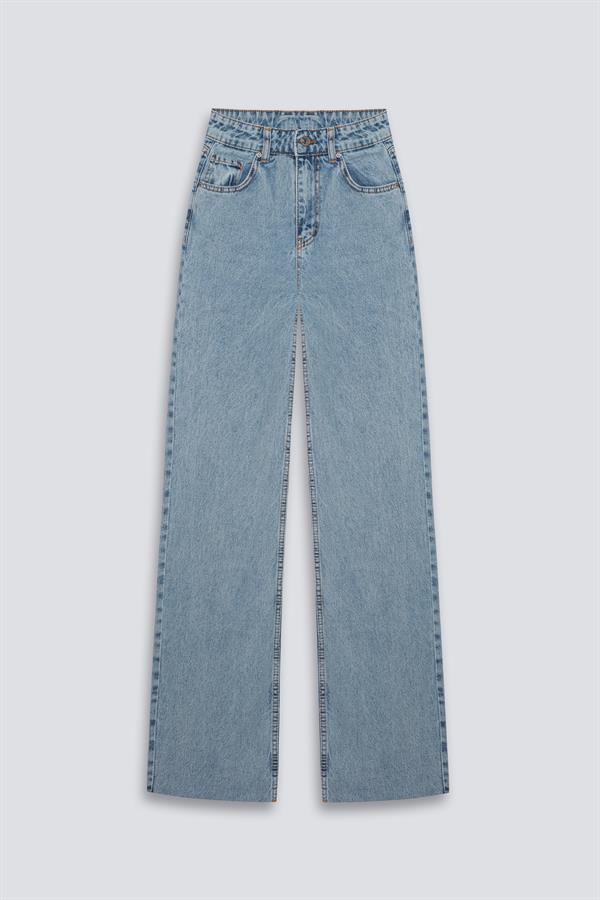 Lazer Kesim Wide Leg Jean Açık Mavi